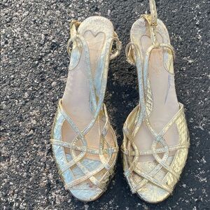 Vintage Lulu Guinness Metallic Gold Strappy Sandals